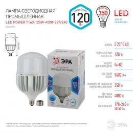 Лампа светодиодная сверхмощная ЭРА E27/E40 120W 4000K матовая LED POWER T160-120W-4000-E27/E40 Б0051793  - 2 купить